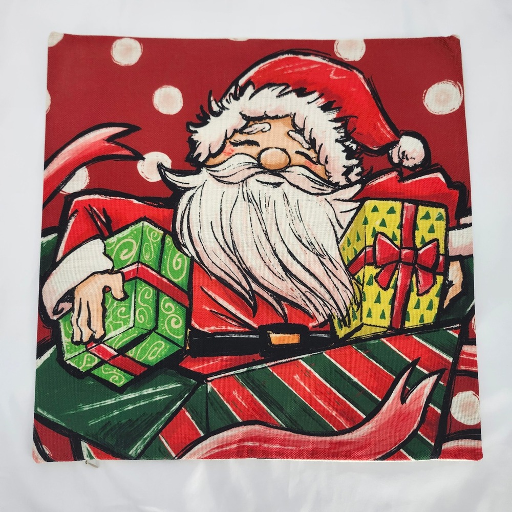 Santa Claus Pillow Cover 18" X 18" Holiday‎ Christmas Decor Festive Polka Dots